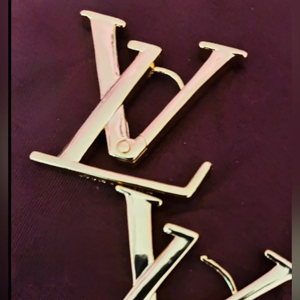 Gold Plated Brass LV Hoops W/Oversized Designer Logo